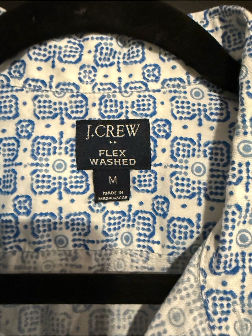 NWOT J-Crew Short-Sleeve White Shirt with Blue Geometric Print